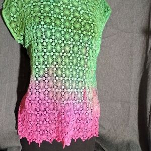 Green and Pink Lace Women's Top